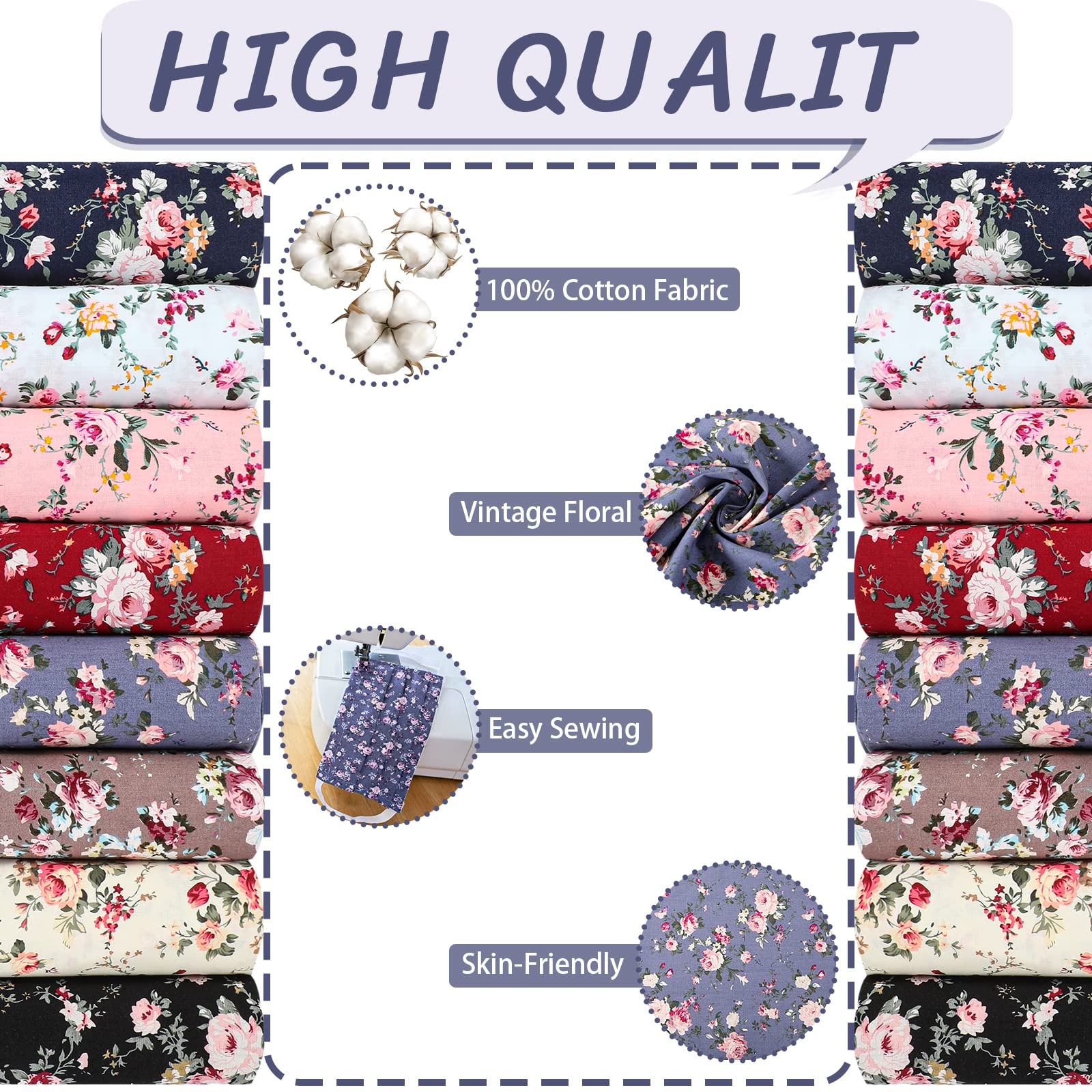 Amazon.com: Newwiee 8 Pieces Vintage Floral Cotton Fabric by The
